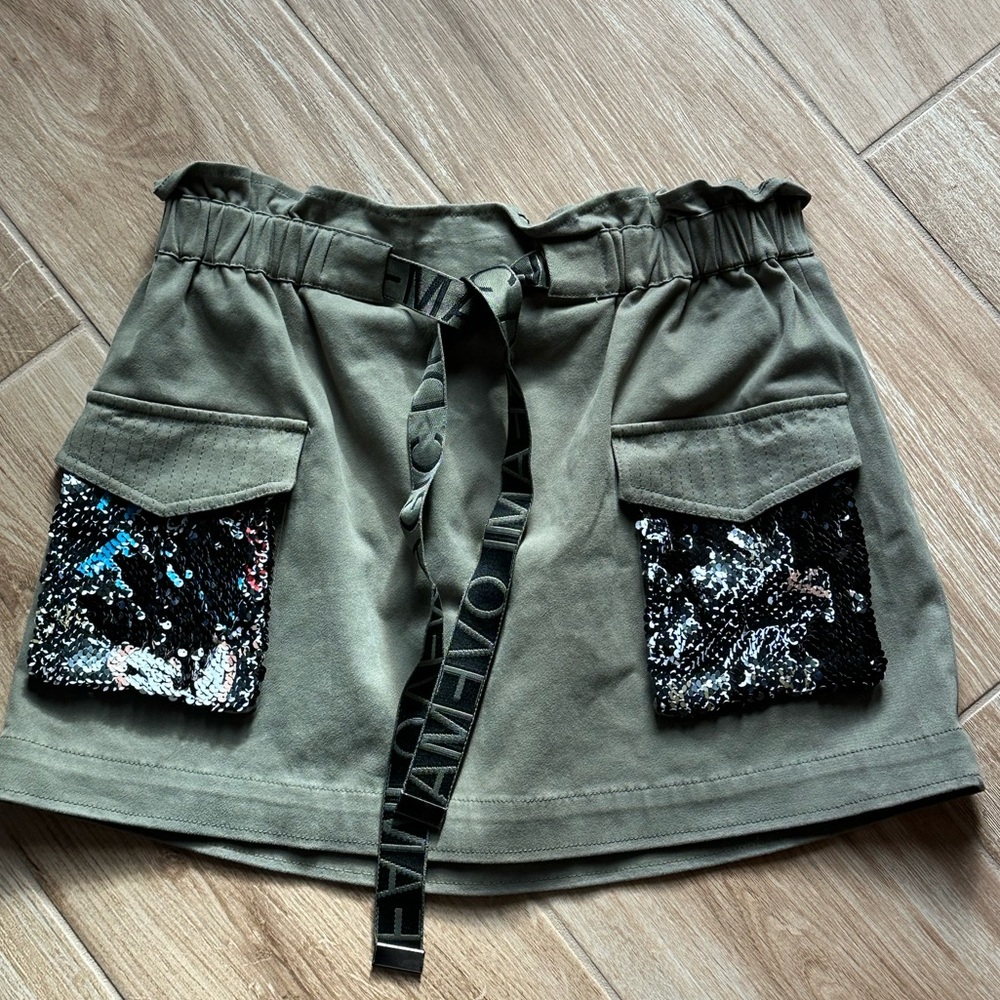 Ramy Brook Chelsea Cargo Sequin Pocket Mini Skirt in olive green  Size Small - Picture 4 of 6